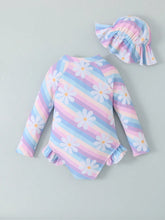 1pc Young Girls Random Striped & Floral Print One-Piece Swimsuit